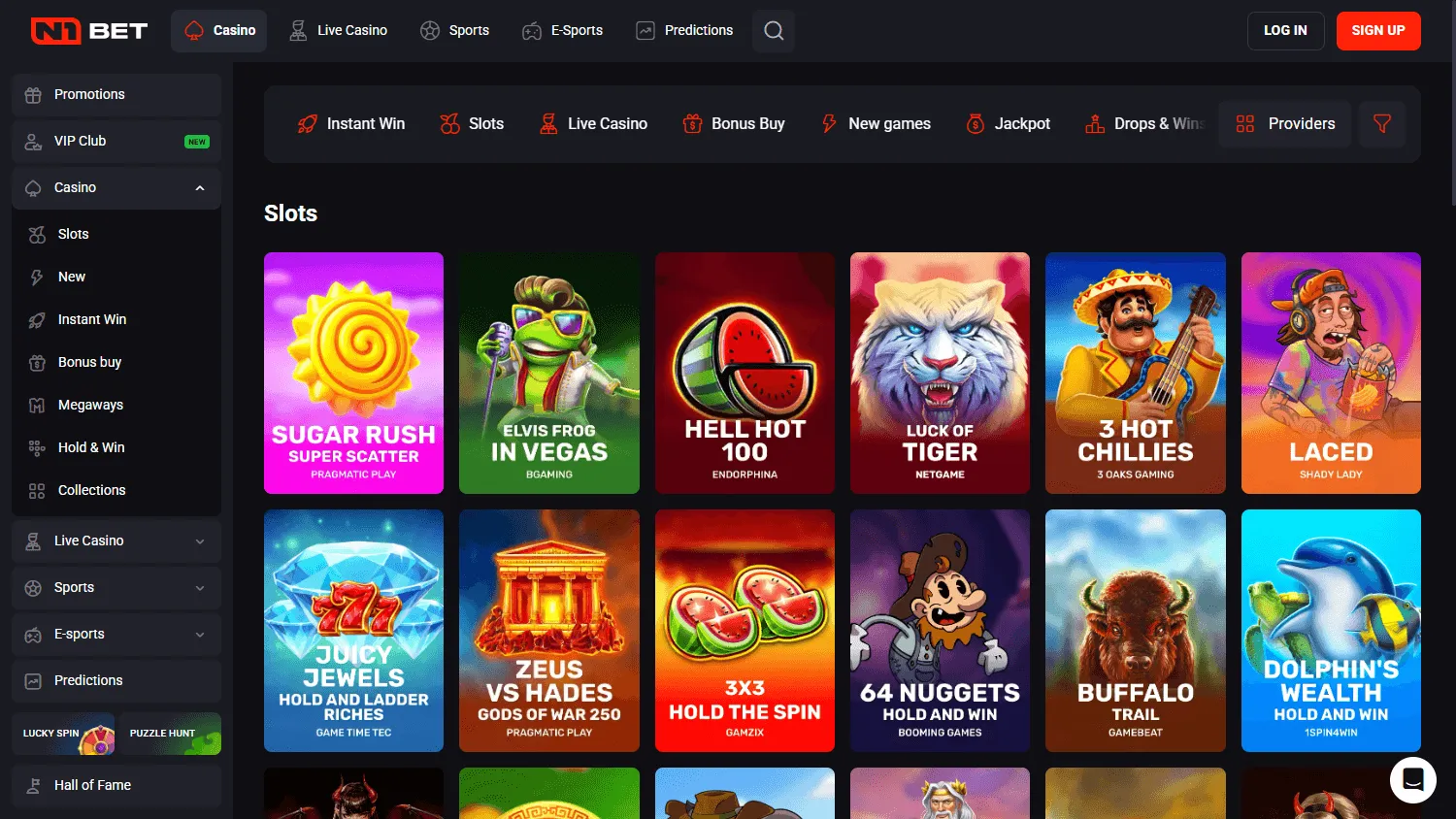 N1 Bet Casino casino games area on desktop