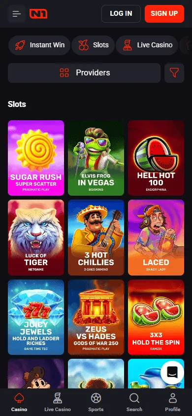 N1 Bet Casino casino games area on a mobile device