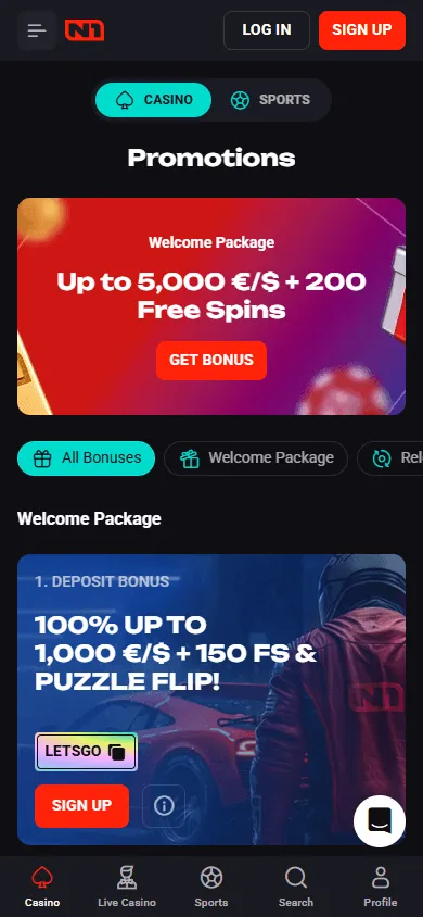 N1 Bet Casino promotions area on a mobile device